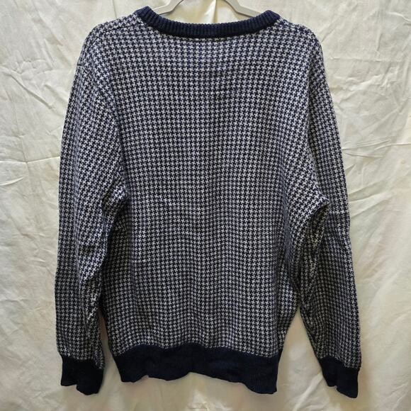 J Crew blue gray houndstooth lambs wool blend knit crewneck sweater mens large - Picture 9 of 10
